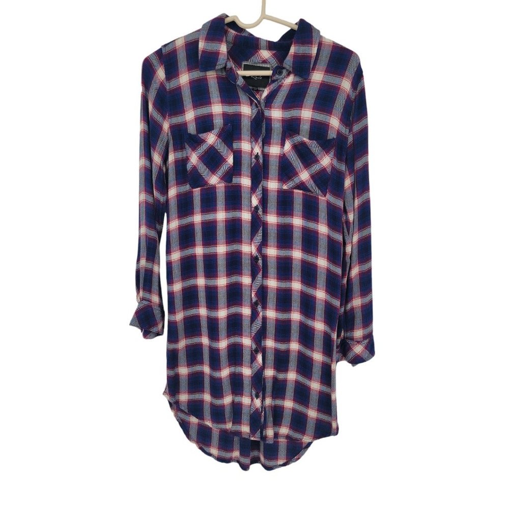 Rails Small Shirt Dress Blue Plaid Long Sleeve Pocket Button Up